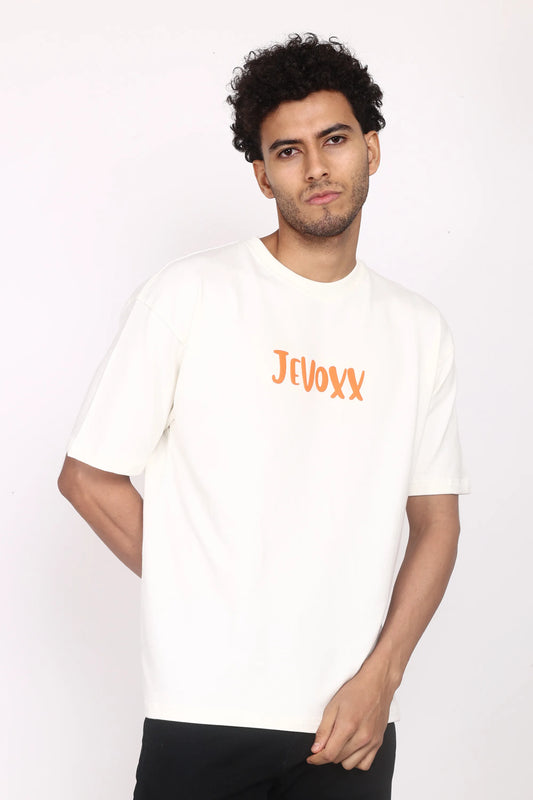 Jevoxx Signature Tee – Off-White with Orange Hit