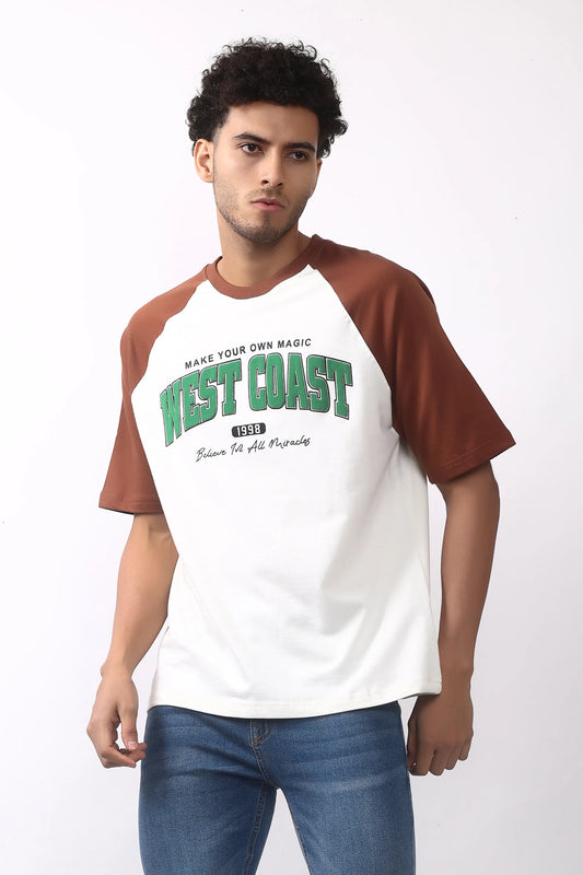 Jevoxx West Coast Raglan Tee – Brown & White