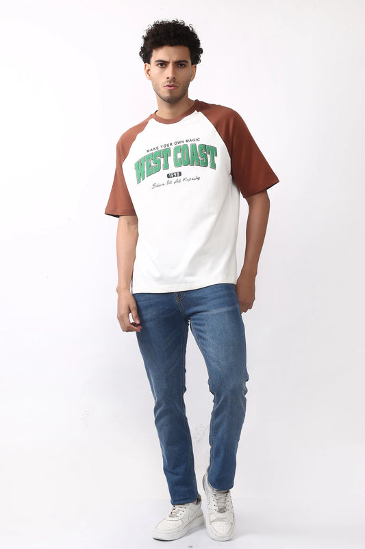 Jevoxx West Coast Raglan Tee – Brown & White