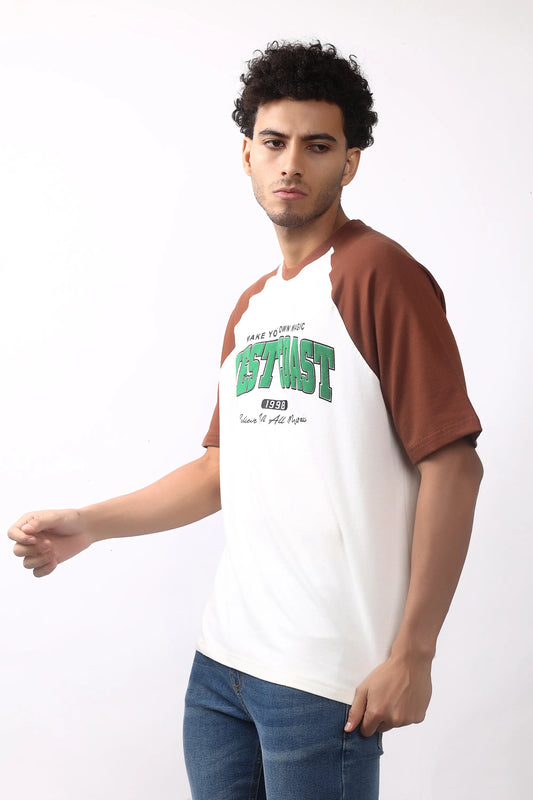 Jevoxx West Coast Raglan Tee – Brown & White
