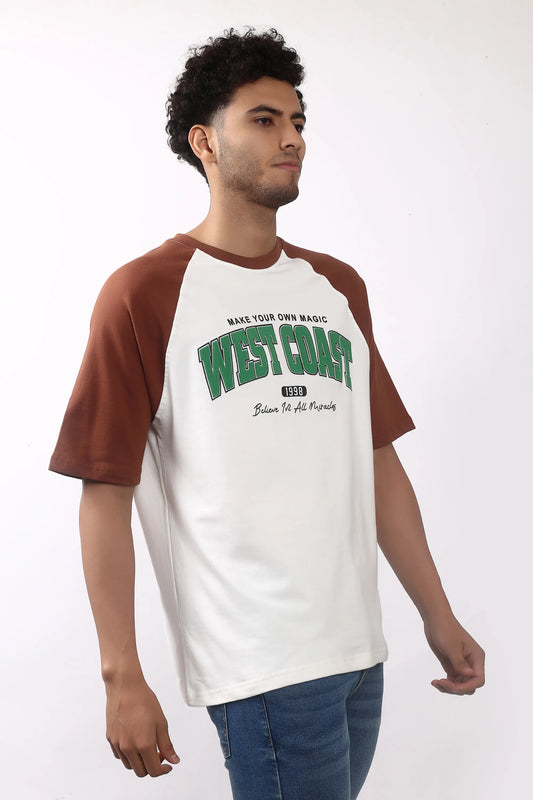 Jevoxx West Coast Raglan Tee – Brown & White