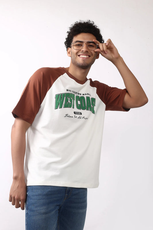 Jevoxx West Coast Raglan Tee – Brown & White