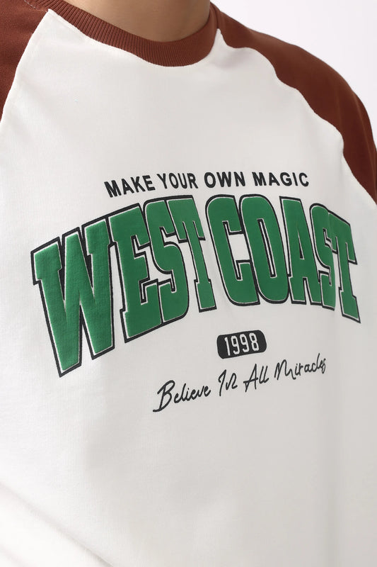 Jevoxx West Coast Raglan Tee – Brown & White
