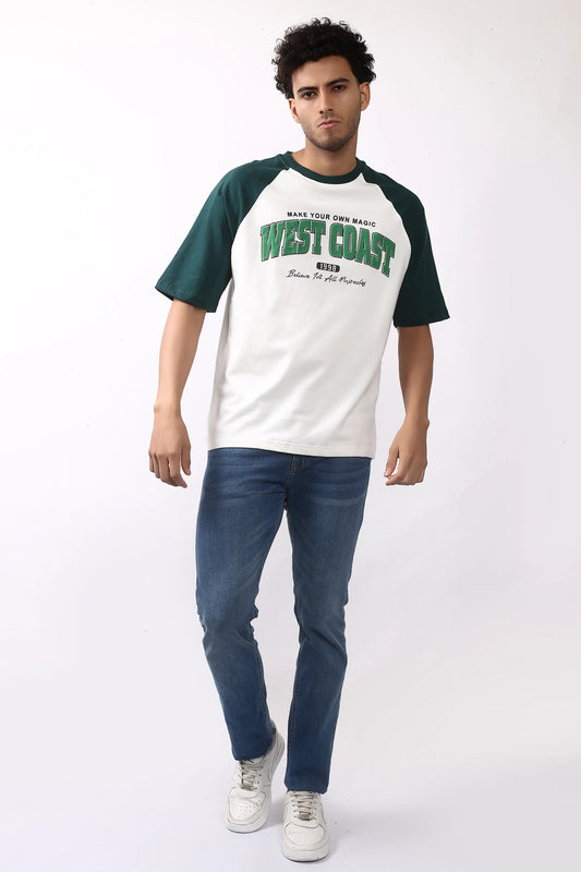 Jevoxx West Coast Raglan Tee – Forest Green & White