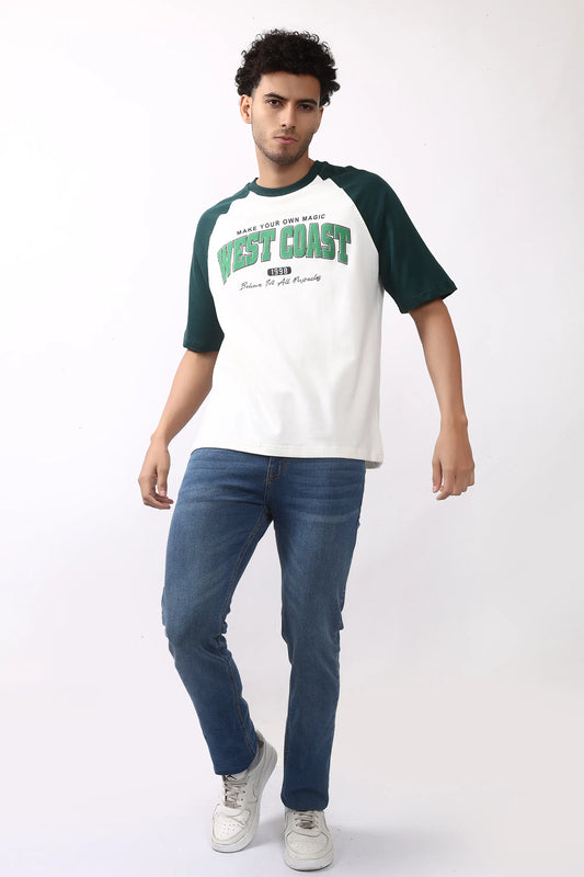 Jevoxx West Coast Raglan Tee – Forest Green & White