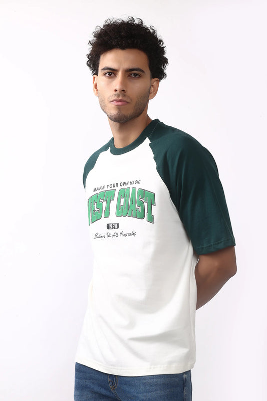 Jevoxx West Coast Raglan Tee – Forest Green & White