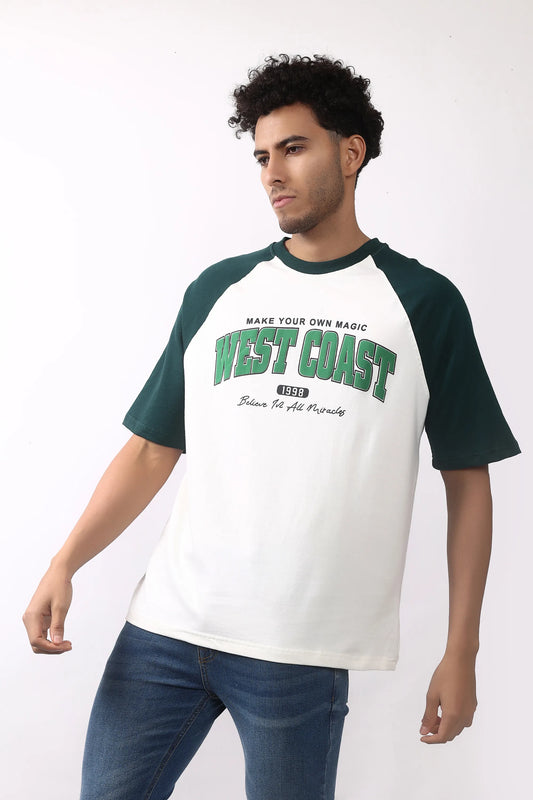 Jevoxx West Coast Raglan Tee – Forest Green & White