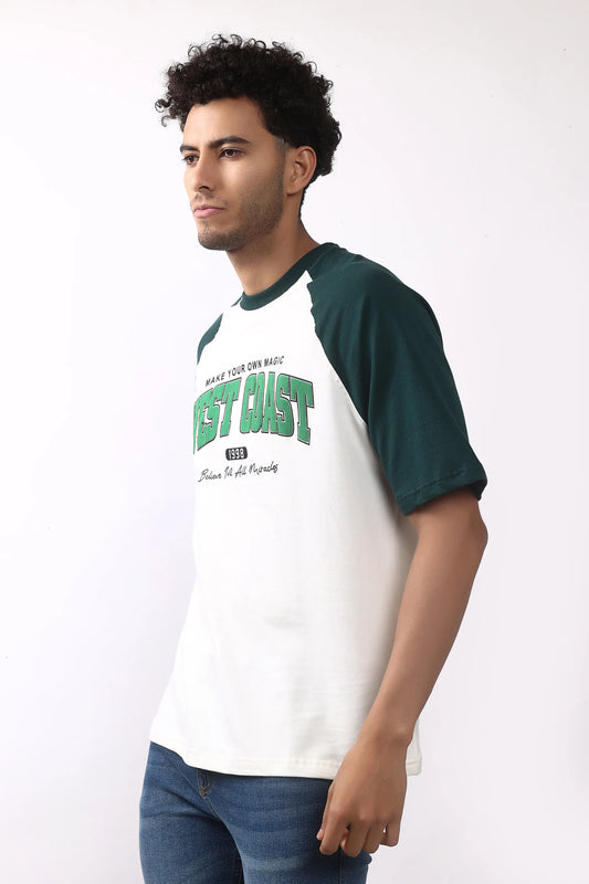 Jevoxx West Coast Raglan Tee – Forest Green & White