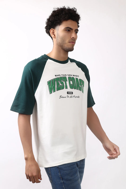 Jevoxx West Coast Raglan Tee – Forest Green & White