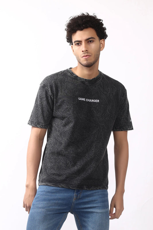 Jevoxx Game Changer Oversized T-Shirt — Black-Grey Acid Wash