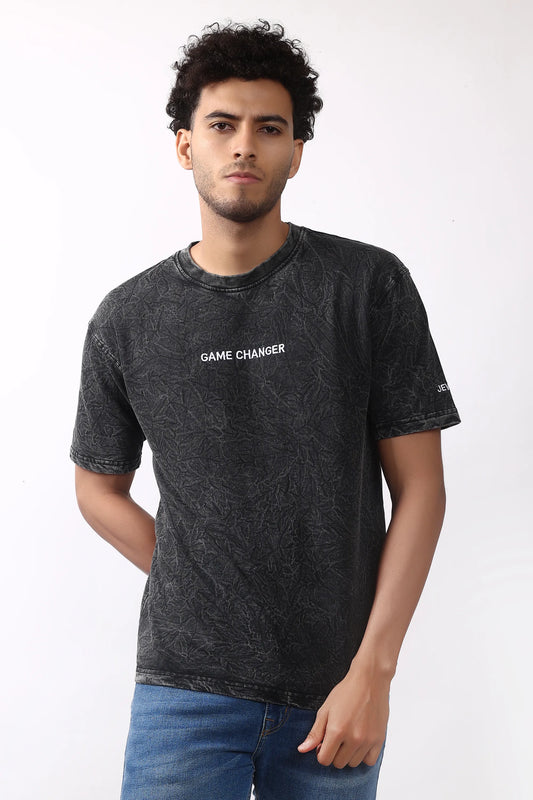 Jevoxx Game Changer Oversized T-Shirt — Black-Grey Acid Wash