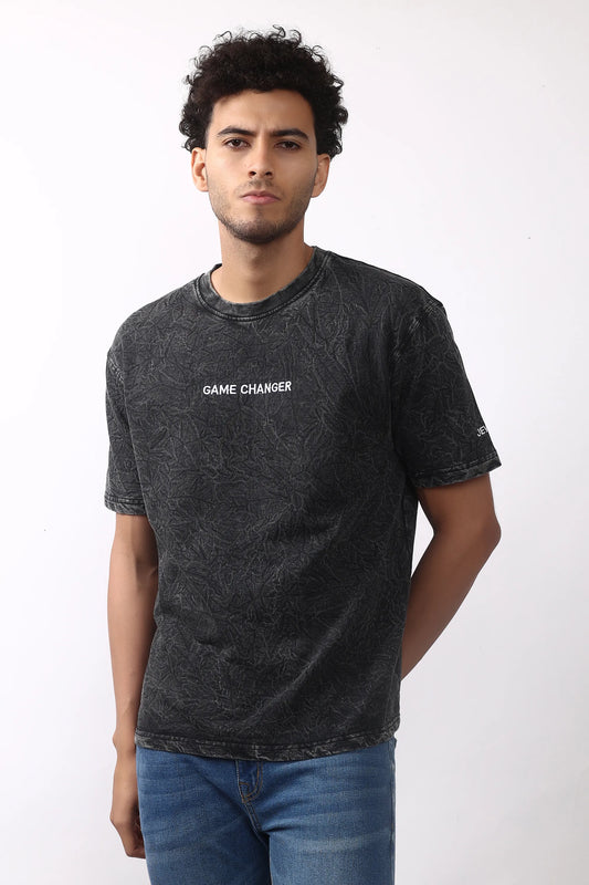 Jevoxx Game Changer Oversized T-Shirt — Black-Grey Acid Wash