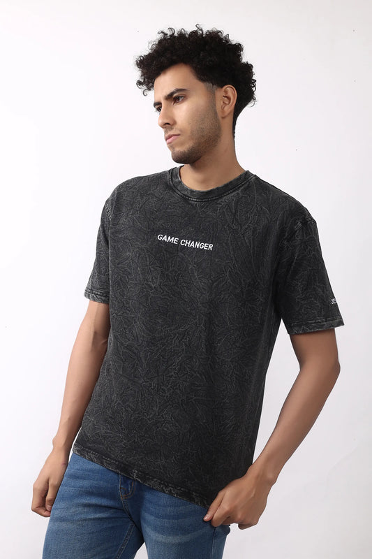 Jevoxx Game Changer Oversized T-Shirt — Black-Grey Acid Wash