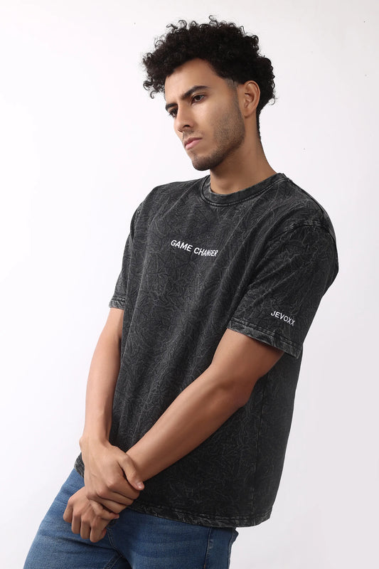 Jevoxx Game Changer Oversized T-Shirt — Black-Grey Acid Wash