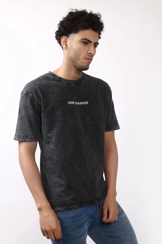 Jevoxx Game Changer Oversized T-Shirt — Black-Grey Acid Wash