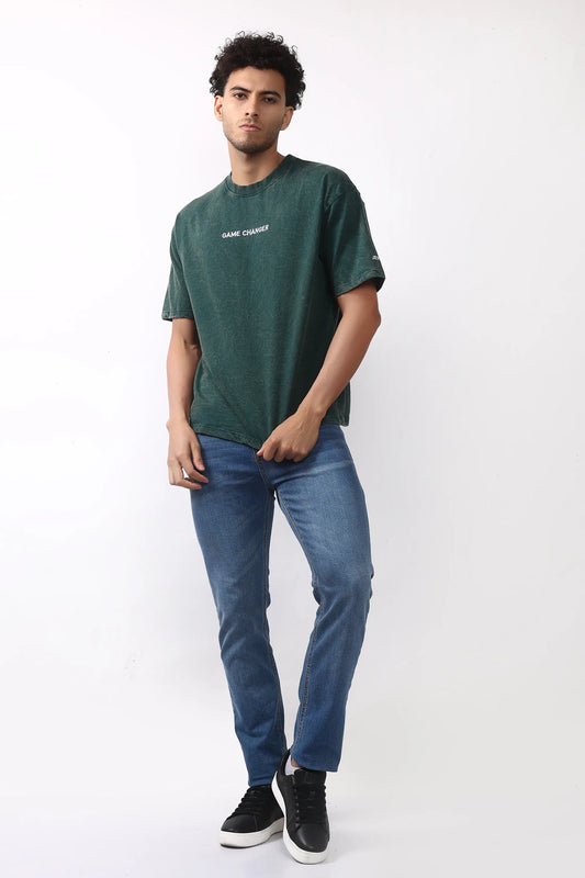 Jevoxx "Game Changer" Oversized T-Shirt – Acid Wash D-Green