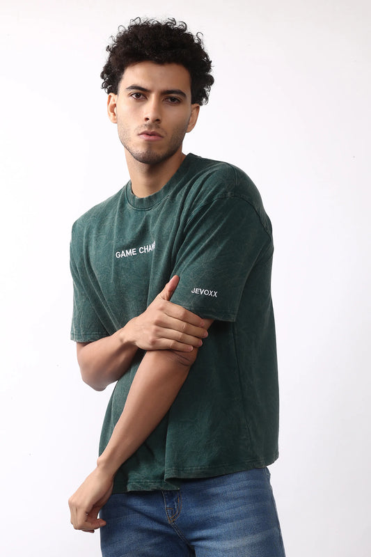 Jevoxx "Game Changer" Oversized T-Shirt – Acid Wash D-Green