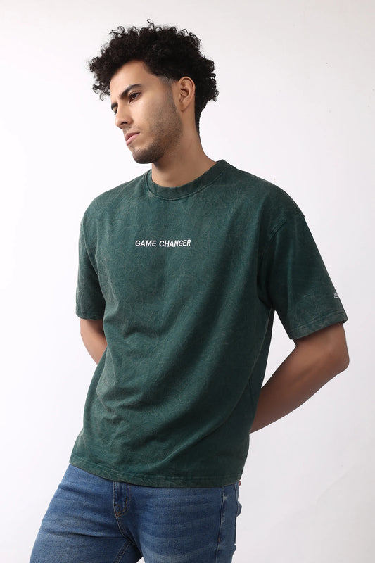 Jevoxx "Game Changer" Oversized T-Shirt – Acid Wash D-Green