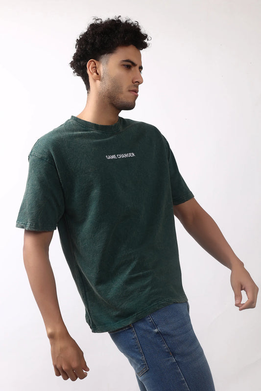 Jevoxx "Game Changer" Oversized T-Shirt – Acid Wash D-Green