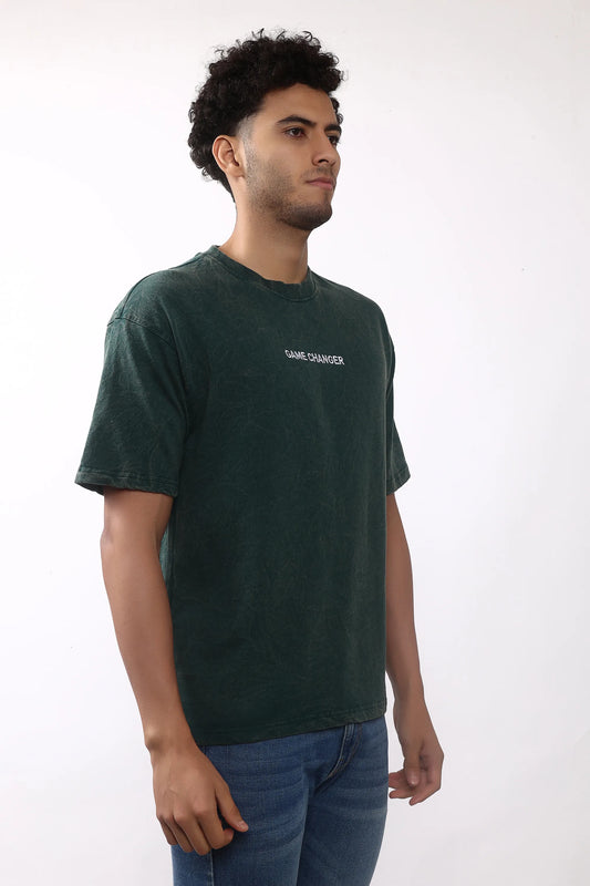 Jevoxx "Game Changer" Oversized T-Shirt – Acid Wash D-Green
