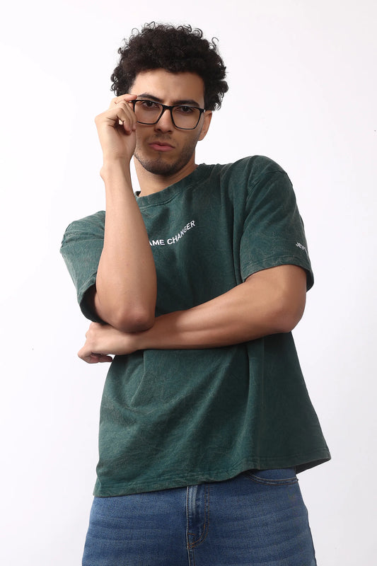 Jevoxx "Game Changer" Oversized T-Shirt – Acid Wash D-Green