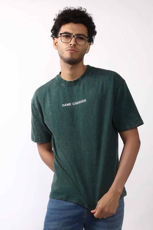Jevoxx "Game Changer" Oversized T-Shirt – Acid Wash D-Green