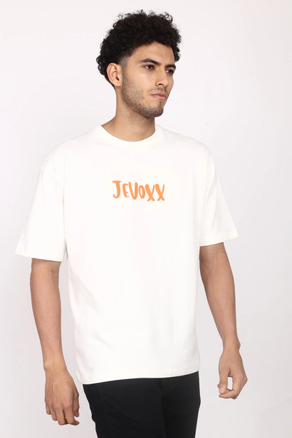 Jevoxx Signature Tee – Off-White with Orange Hit