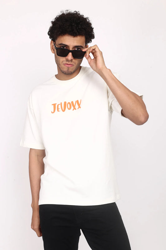 Jevoxx Signature Tee – Off-White with Orange Hit