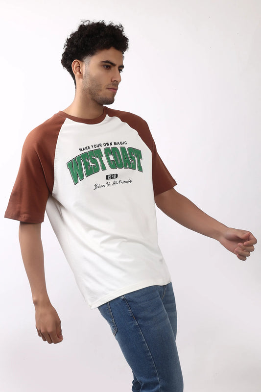 Jevoxx West Coast Raglan Tee – Brown & White