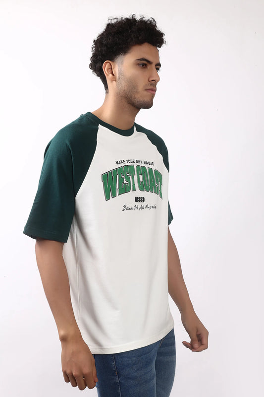 Jevoxx West Coast Raglan Tee – Forest Green & White