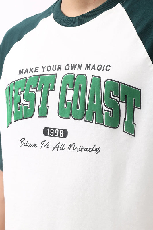 Jevoxx West Coast Raglan Tee – Forest Green & White