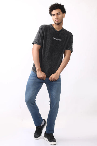Jevoxx Game Changer Oversized T-Shirt — Black-Grey Acid Wash
