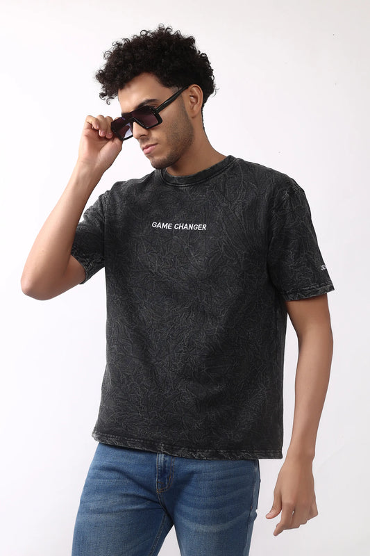 Jevoxx Game Changer Oversized T-Shirt — Black-Grey Acid Wash